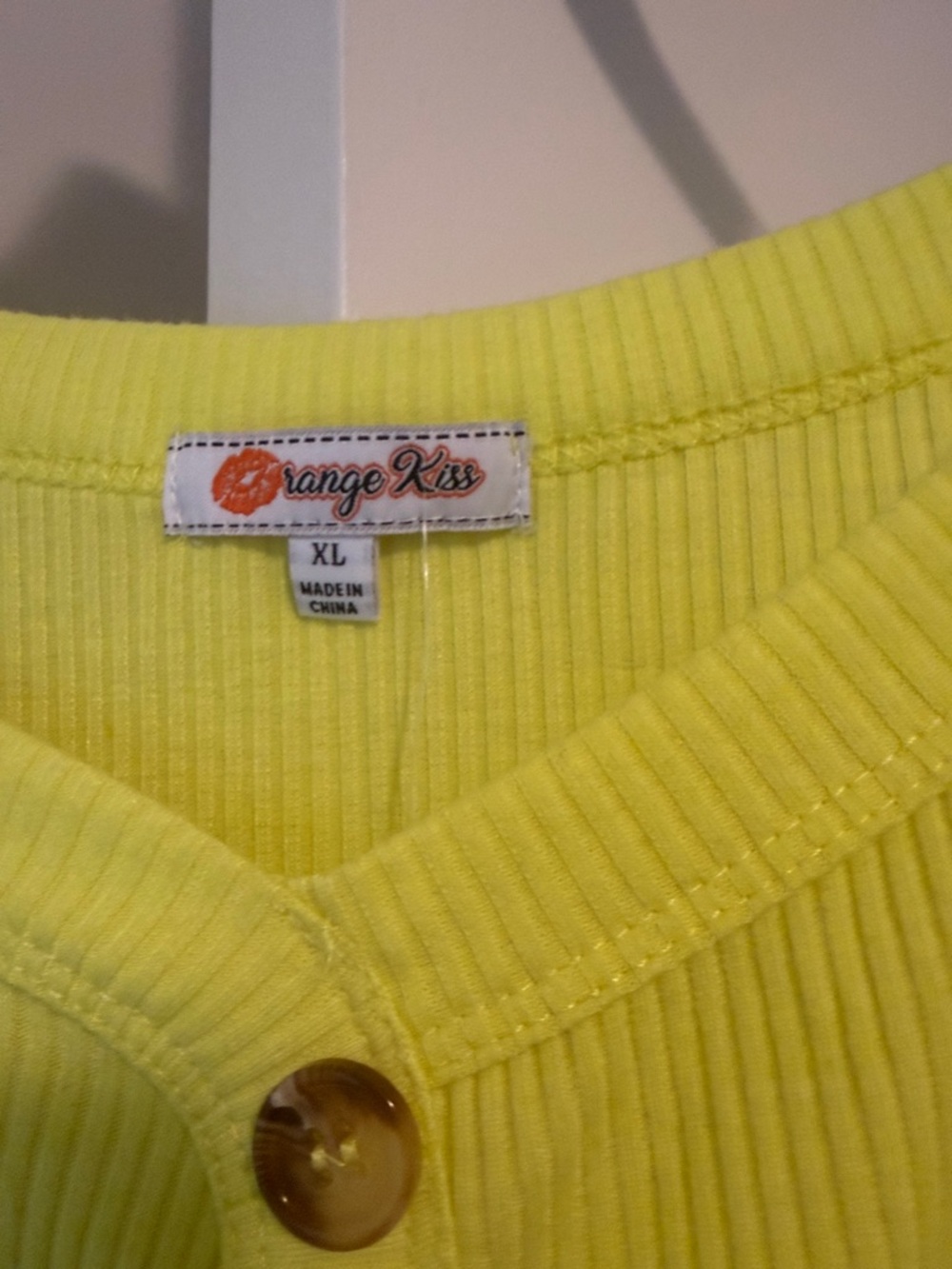 Neon Yellow Ribbed Button-Front Bodysuit - Picture 2 of 3